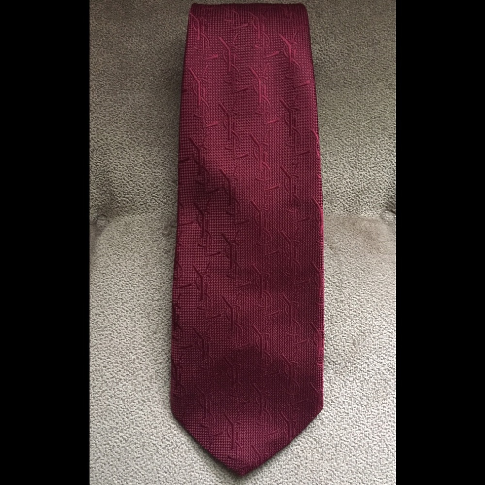 Yves Saint Laurent Necktie Tie Red Silk YSL